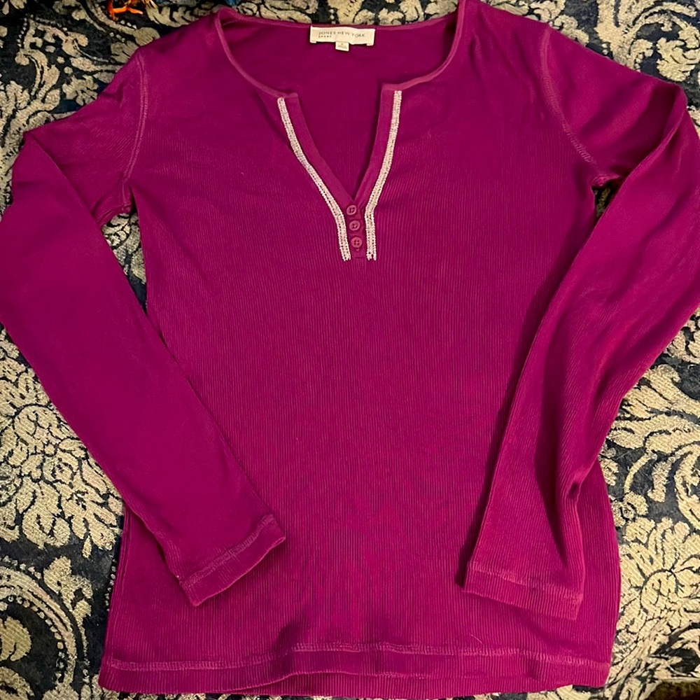 Long sleeved berry colored tee, size Small.